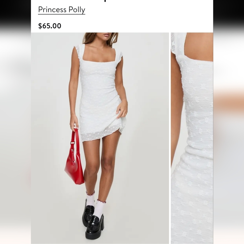 Princess Polly White Lace Square-Neck Mini Dress Size 2, 8, 10